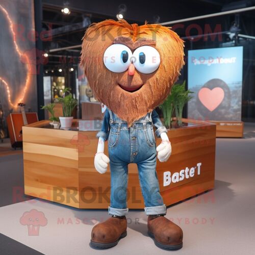 Personnage De Costume De Mascotte Redbrokoly Rust Heart Habillé D'un Jean Boyfriend Et D'épingles À Cheveux