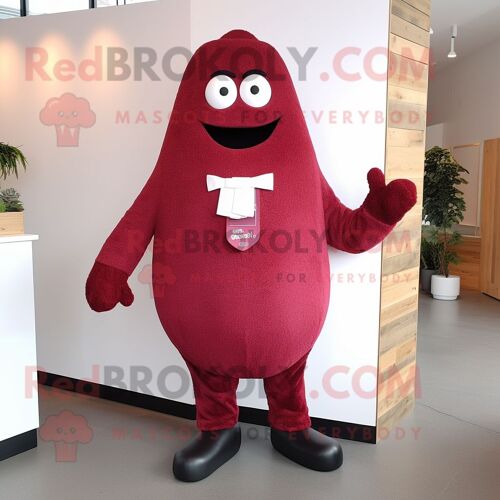 Personnage De Costume De Mascotte Redbrokoly De Prune Marron Habillé D'une Veste De Costume Et De Ceintures De Smoking