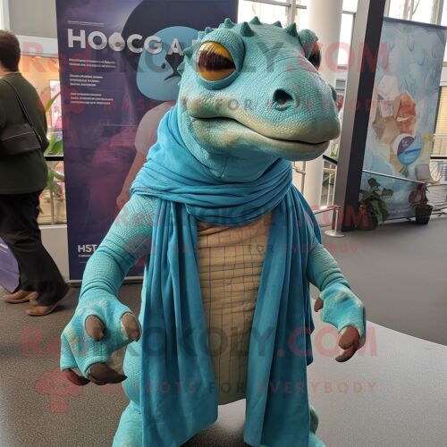 Personnage De Costume De Mascotte Redbrokoly Teal Iguanodon Habillé D'un Cover-Up Et De Clips D'écharpe