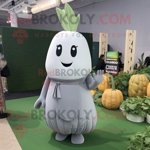 Mascotte Redbrokoly De Personnage De Radis Gris Habillé D'une Robe Fourreau Et De Porte-Clés