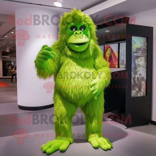 Personnage De Costume De Mascotte Redbrokoly D'orang-Outan Vert Citron Vêtu D'un Body Et De Bandeaux