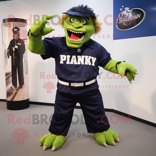Personnage De Costume De Mascotte Redbrokoly De Frankenstein S Monster Bleu Marine Habillé D'un Polo Et De Ceintures