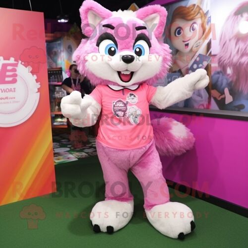 Mascotte Redbrokoly De Personnage Rose Say Wolf Habillé D'un Chemisier Et De Porte-Clés