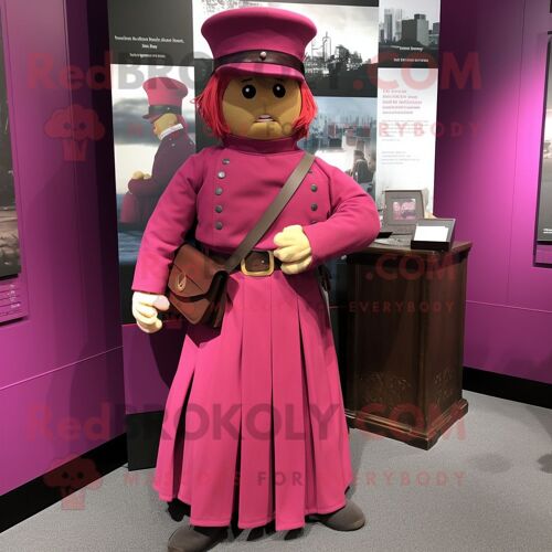 Personnage De Costume De Mascotte Redbrokoly De Soldat De La Guerre Civile Magenta Habillé D'une Jupe Et De Pochettes