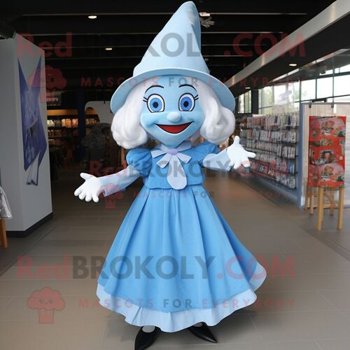 Mascotte Redbrokoly De Personnage De Sorcière Bleu Ciel Habillé D'un Chemisier Et De Noeuds Papillon