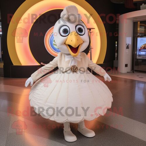Personnage De Costume De Mascotte Redbrokoly De Dinde Blanche Habillé D'une Jupe Cercle Et De Boucles D'oreilles