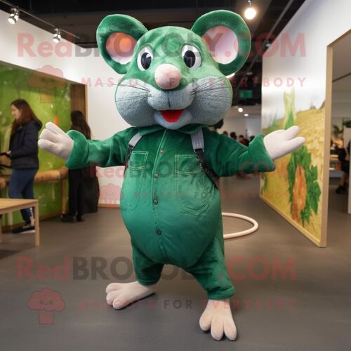Personnage De Costume De Mascotte Redbrokoly De Rat Vert Forêt Habillé D'un Jean Bootcut Et D'épingles À Cheveux