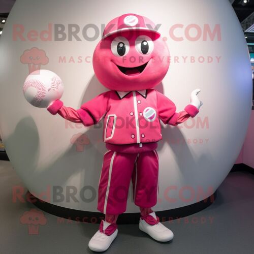 Personnage De Costume De Mascotte Redbrokoly De Balle De Baseball Rose Habillé D'un Blouson Aviateur Et De Colliers