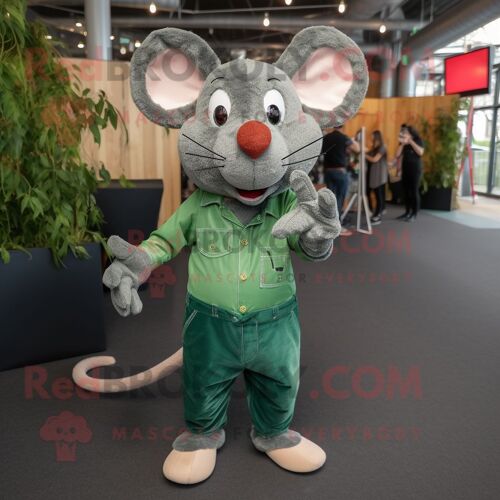 Personnage De Costume De Mascotte Redbrokoly De Rat Vert Forêt Habillé D'un Jean Bootcut Et D'épingles À Cheveux
