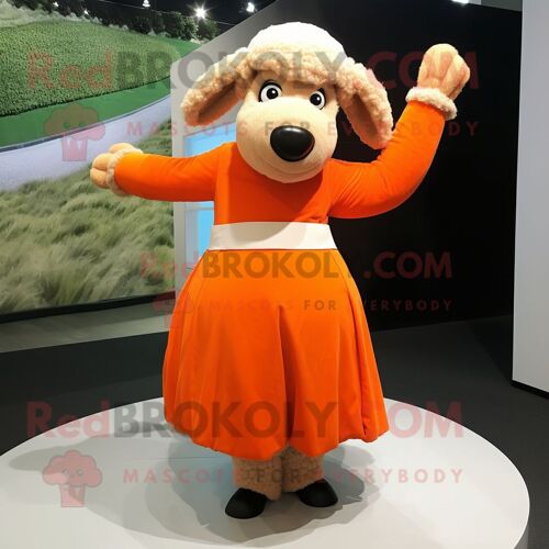 Personnage De Costume De Mascotte Redbrokoly De Mouton Mérinos Orange Habillé D'une Jupe Circulaire Et De Gants