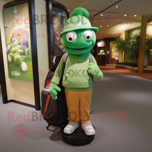 Personnage De Costume De Mascotte Redbrokoly De Sac De Golf D'olive Habillé D'un Col Roulé Et De Casquettes