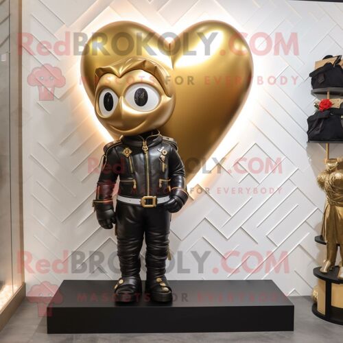 Personnage De Costume De Mascotte Redbrokoly Gold Arrow Of Love Habillé D'une Veste En Cuir Et De Broches