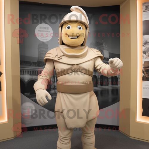 Personnage De Costume De Mascotte Redbrokoly De Soldat Romain Beige Vêtu D'un Col Roulé Et De Chapeaux
