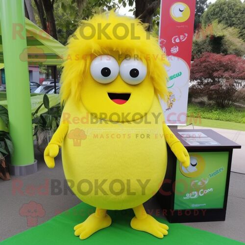 Personnage De Costume De Mascotte Redbrokoly Kiwi Jaune Citron Habillé D'un T-Shirt À Manches Longues Et De Pinces À Cheveux