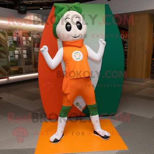 Personnage De Costume De Mascotte Redbrokoly De Drapeau Irlandais Orange Vêtu D'un Pantalon De Yoga Et De Colliers