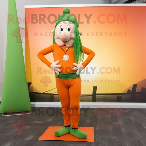 Personnage De Costume De Mascotte Redbrokoly De Drapeau Irlandais Orange Vêtu D'un Pantalon De Yoga Et De Colliers
