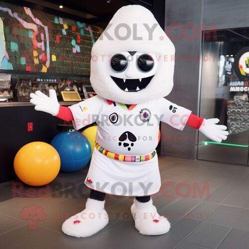 Personnage De Costume De Mascotte Redbrokoly De Fantôme Blanc Habillé D'un Rash Guard Et De Bandeaux