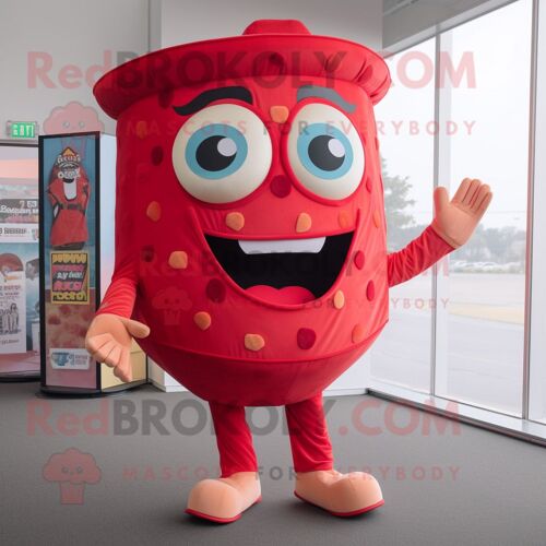 Personnage De Costume De Mascotte Redbrokoly Pizza Slice Rouge Habillé Avec Un Pantalon Et Des Sacs À Dos
