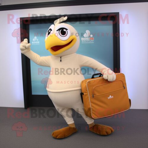 Mascotte Redbrokoly De Personnage De Poulet Au Beurre Beige Habillé D'un Pantalon De Yoga Et De Mallettes