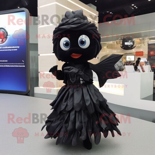 Personnage De Costume De Mascotte Redbrokoly De Poisson Rouge Noir Habillé D'une Jupe Plissée Et De Montres Connectées