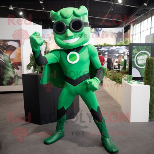 Personnage De Costume De Mascotte Redbrokoly De Super-Héros Vert Forêt Habillé D'un Costume Et De Bretelles