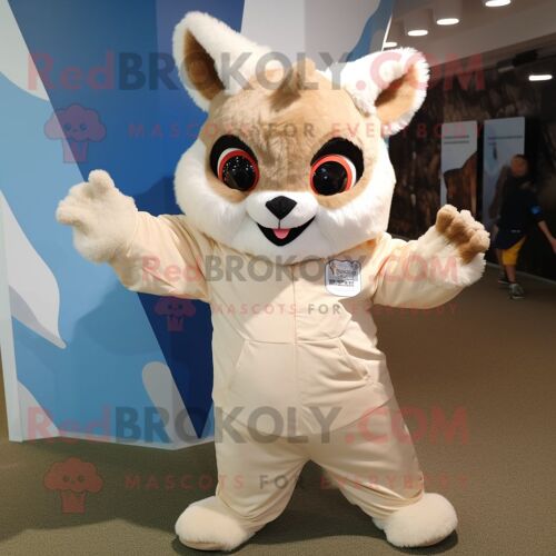 Personnage De Costume De Mascotte Redbrokoly D'écureuil Volant Beige Habillé D'une Chemise En Popeline Et De Mitaines