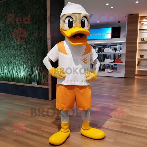 Personnage De Costume De Mascotte Redbrokoly Tan Duck Habillé D'un Jogging Et De Bandeaux