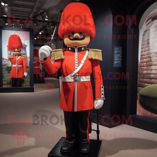 Costume De Mascotte Redbrokoly De La Garde Royale Britannique De Rouille Habillé D'une Robe Taille Empire Et De Lacets De Chaussures