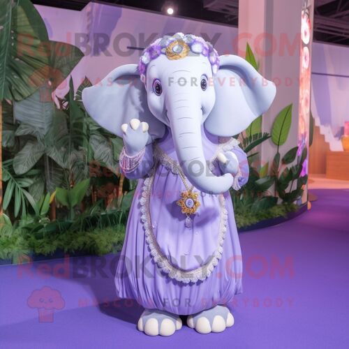 Personnage De Costume De Mascotte Redbrokoly D'éléphant De Lavande Habillé D'une Jupe Longue Et De Colliers