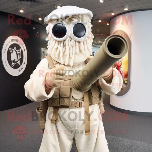 Personnage De Costume De Mascotte Redbrokoly De Tireur D'élite Crème Habillé D'un Gilet Et D'anneaux