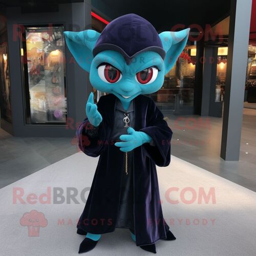 Personnage De Costume De Mascotte Redbrokoly De Vampire Bleu Sarcelle Habillé D'une Culotte Et De Porte-Clés