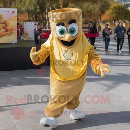 Mascotte Redbrokoly De Personnage Paella Dorée Habillée D'un Jogging Et De Porte-Clés