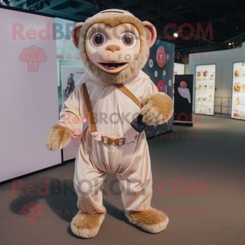 Mascotte Redbrokoly De Personnage De Singe Capucin Beige Habillé D'une Barboteuse Et De Porte-Monnaie