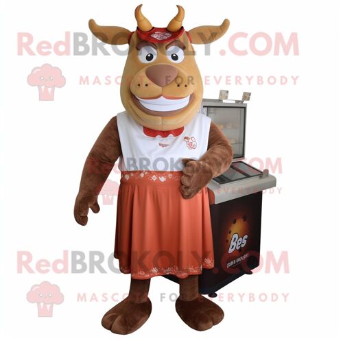 Personnage De Costume De Mascotte Redbrokoly Rust Beef Stroganoff Habillé D'une Robe A-Line Et De Coussinets Pour Les Pieds