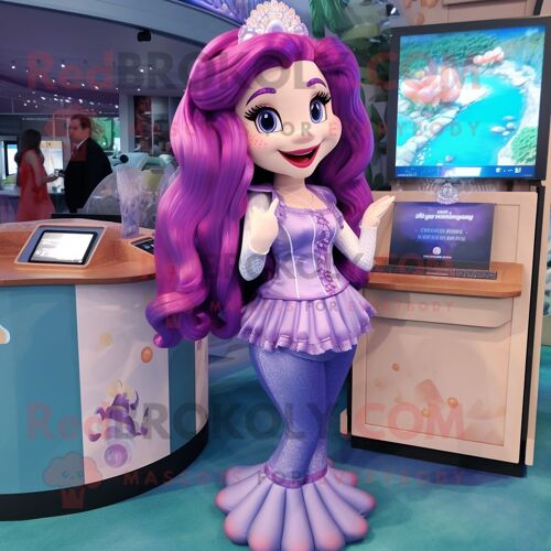 Personnage De Costume De Mascotte Redbrokoly De Sirène De Lavande Habillé D'une Mini Jupe Et De Porte-Monnaie
