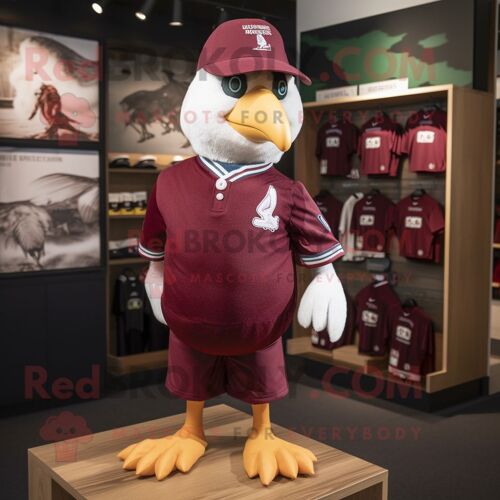 Personnage De Costume De Mascotte Redbrokoly De Colombe Marron Vêtu D'un Maillot De Rugby Et D'épingles À Chapeau