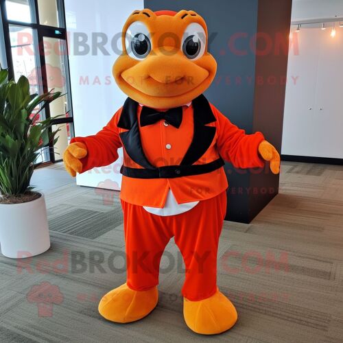 Personnage De Costume De Mascotte Redbrokoly Orange Rouge Habillé D'un Col Roulé Et De N?uds Papillon
