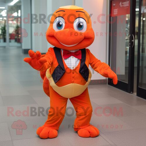 Personnage De Costume De Mascotte Redbrokoly Orange Rouge Habillé D'un Col Roulé Et De N?uds Papillon