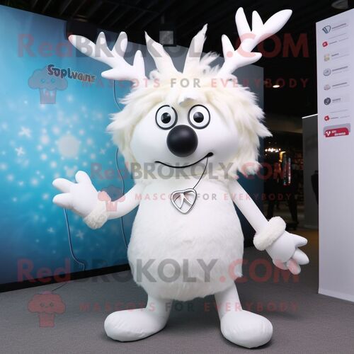 Mascotte Redbrokoly De Personnage De Renne Blanc Habillé D'un Bikini Et De Pinces À Cheveux