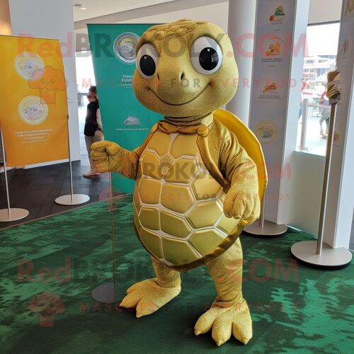Personnage De Costume De Mascotte Redbrokoly De Tortue De Mer Dorée Habillé D'une Robe Droite Et D'épinglettes