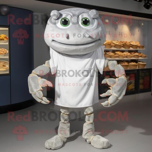 Personnage De Costume De Mascotte Redbrokoly Grey Crab Cakes Habillé D'une Chemise Henley Et De Boucles D'oreilles