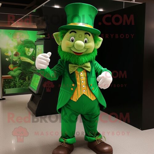 Personnage De Costume De Mascotte Redbrokoly De Lutin Vert Forêt Habillé D'un Gilet Et De Montres Bracelet