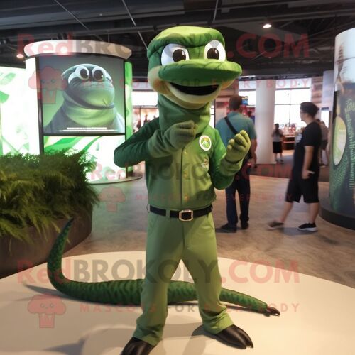 Personnage De Costume De Mascotte Redbrokoly De Serpent Vert Forêt Habillé D'une Chemise Et De Casquettes