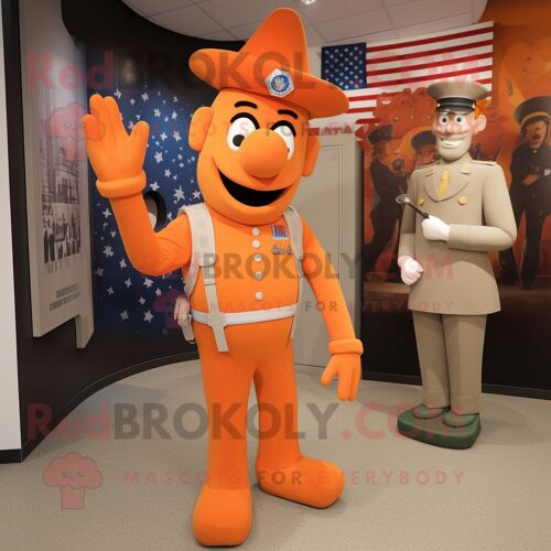 Personnage De Costume De Mascotte Redbrokoly De Soldat Américain Orange Habillé D'une Robe Droite Et De Cravates