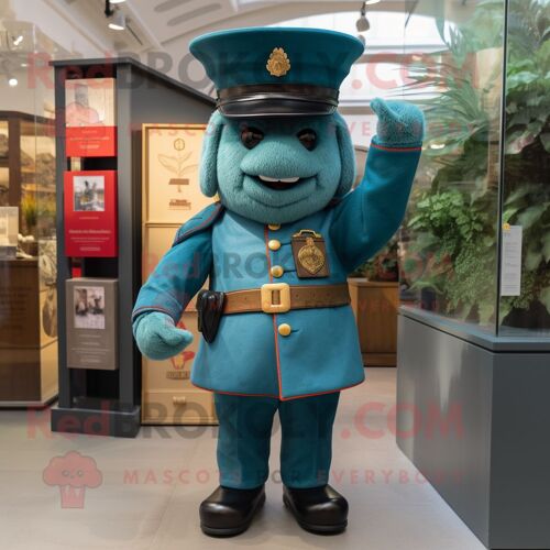 Personnage De Costume De Mascotte Redbrokoly Teal British Royal Guard Habillé D'un Short En Jean Et D'épingles À Chapeau