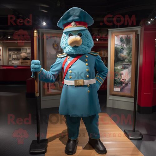Personnage De Costume De Mascotte Redbrokoly Teal British Royal Guard Habillé D'un Short En Jean Et D'épingles À Chapeau