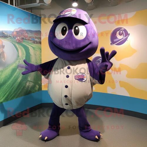 Personnage De Costume De Mascotte Redbrokoly Stingray Violet Habillé D'un Tee-Shirt De Baseball Et De Bonnets