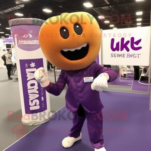 Personnage De Costume De Mascotte Redbrokoly De Gant De Boxe Violet Habillé D'un Pantacourt Et D'épingles À Cravate