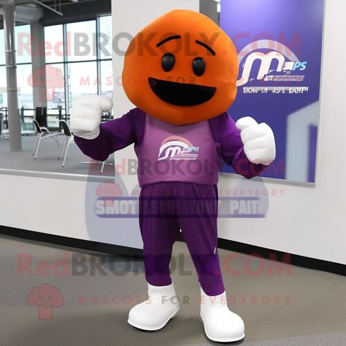 Personnage De Costume De Mascotte Redbrokoly De Gant De Boxe Violet Habillé D'un Pantacourt Et D'épingles À Cravate
