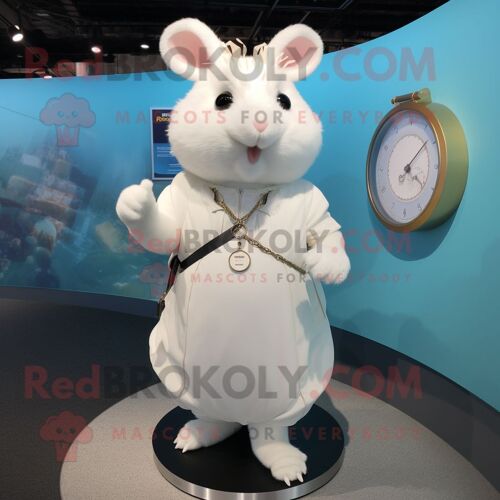 Mascotte Redbrokoly De Personnage Hamster Blanc Habillé D'une Jupe Longue Et D'un Bracelet Montres